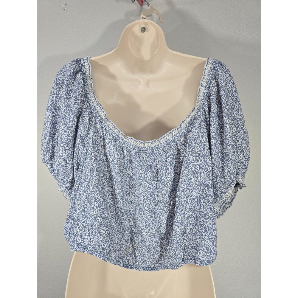 American Eagle Floral Cinched Front Smocked Crop Top Size XXL Boho Summer BJ - Picture 5 of 8